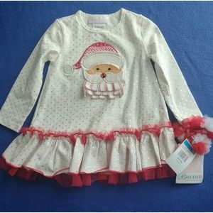 Bonnie Baby Santa Christmas Top with Matching Hair Ties New